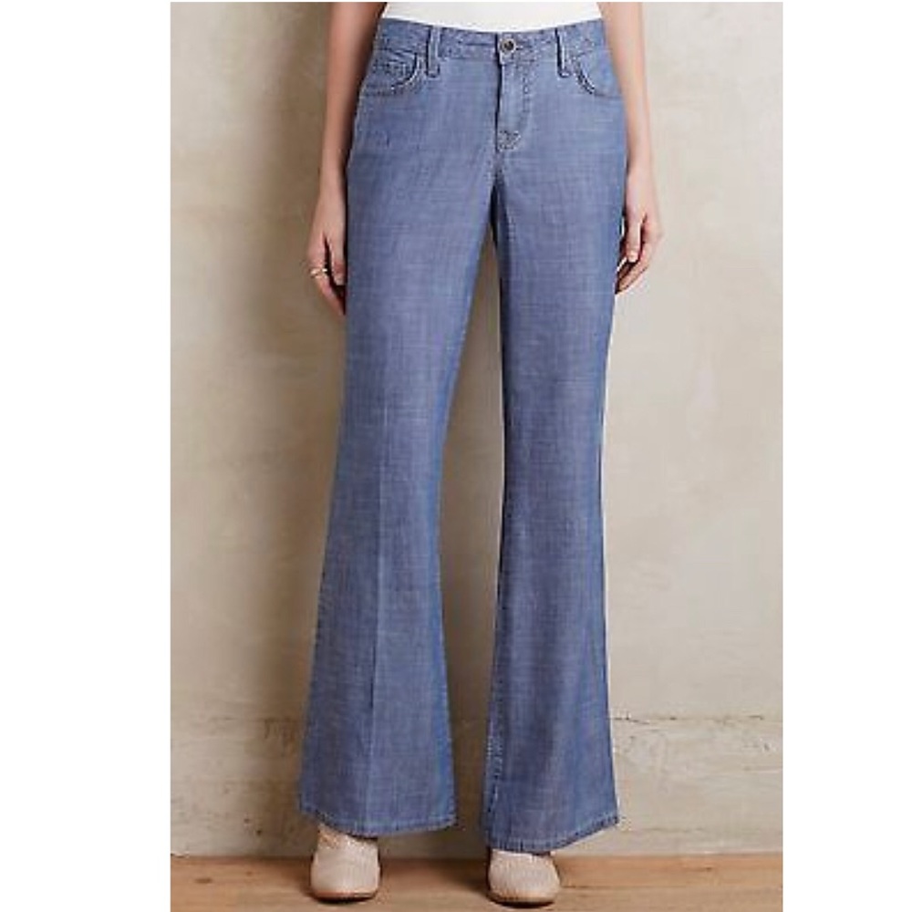 Chambray flair leg jean